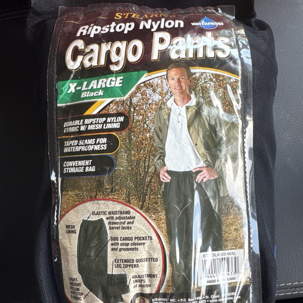 Stearns Cargo‎ Pants XL Mens Black Ripstop Nylon Mesh Lining Waterproof 8727BLK